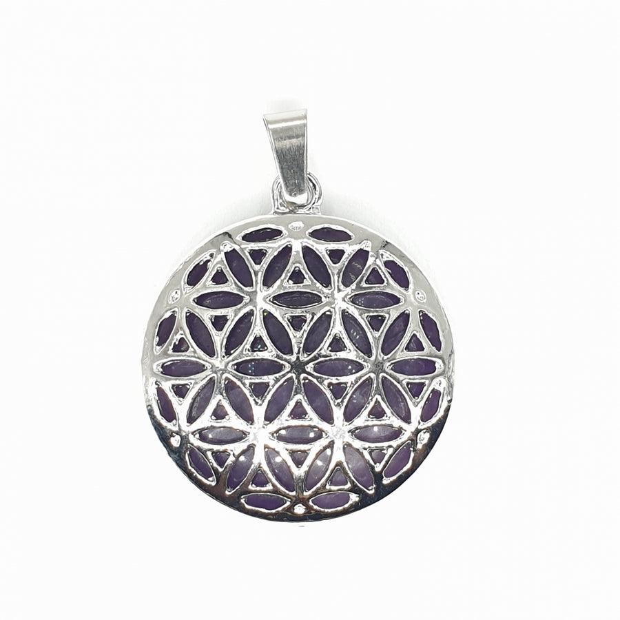 Amethist Edelsteen Flower of Life Hangertje