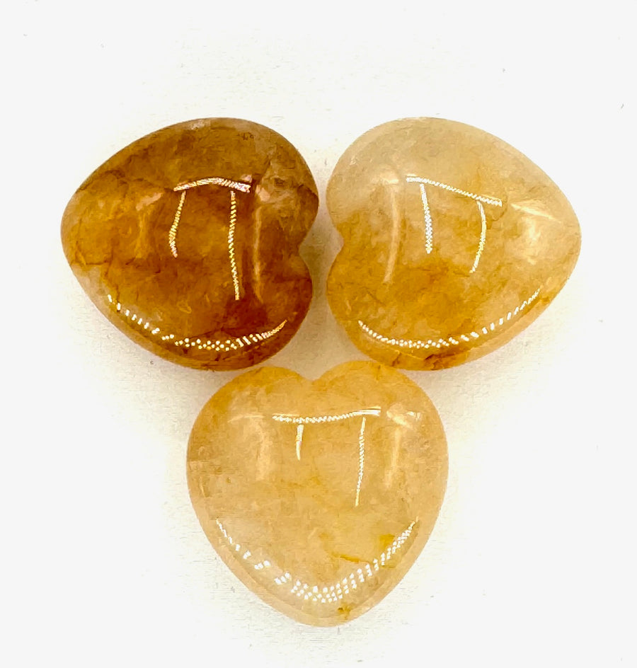 Edelsteen Hart met Cadeauzakje - Gouden kwarts (3 stuks)