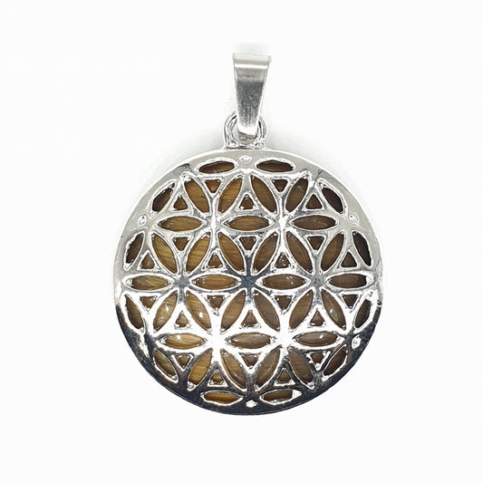 Edelstein Flower of Life Anhnger - Tigerauge