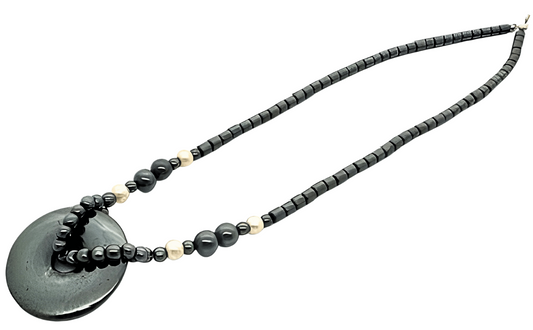 Elegante Donut Hanger Hematiet Kralenketting