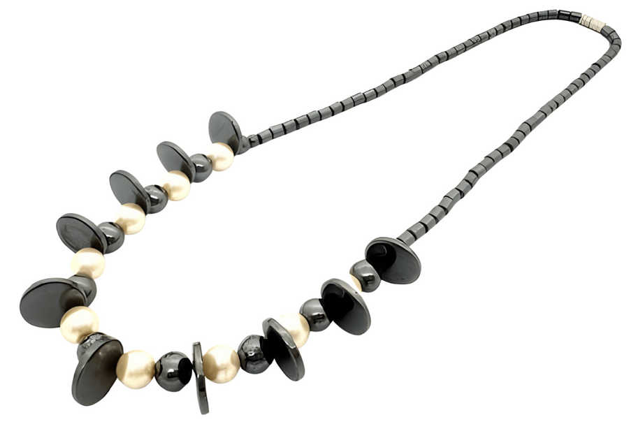 Elegante Hematiet Kralenketting met Parels (II)