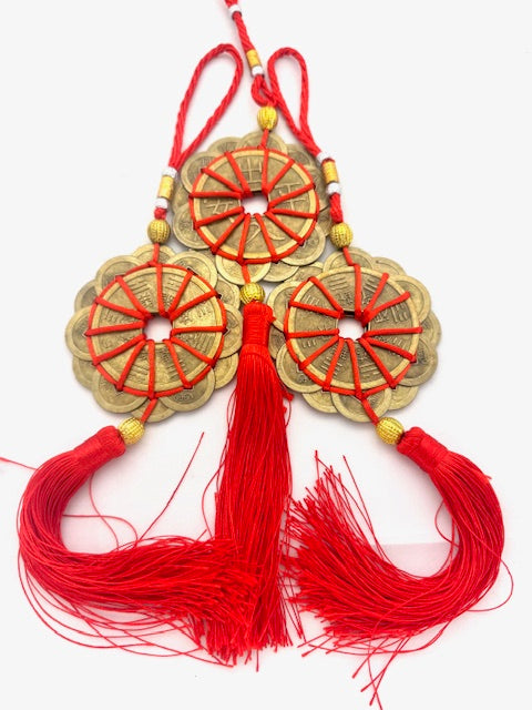 Feng Shui Chinese Geluksmunten met Rode Kwastje Set van 3