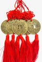 Feng Shui Chinese Munt Wandhanger met Rode Kwastjes, Set van 6