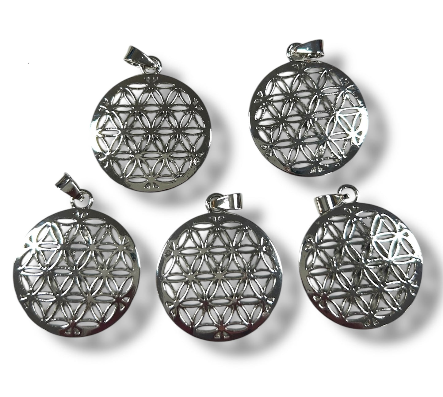 Flower of Life Hanger Set van 5 Zilver