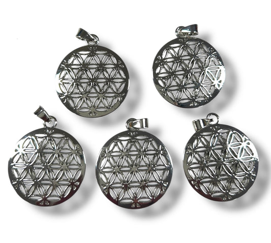 Flower of Life Hanger Set van 5 Zilver