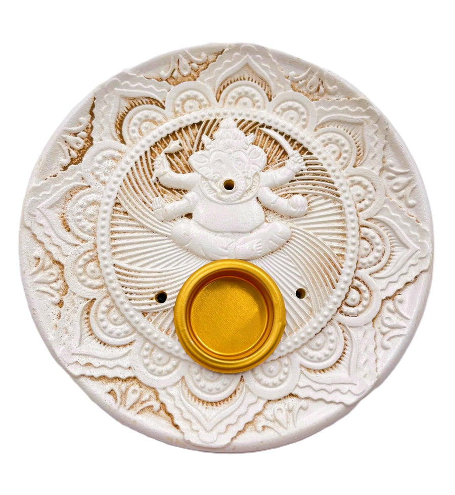 Witte Ganesh Wierookhouder voor Stokjes &amp; Kegels