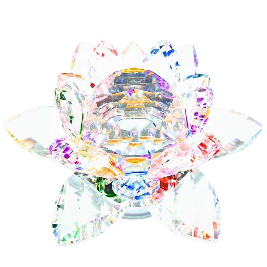Gemengde Kleur Kristal Lotus Ornament op Standaard (Extra Groot)
