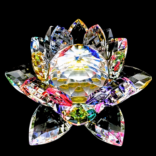Gemengde Kleur Kristal Lotus Ornament op Standaard (Groot)
