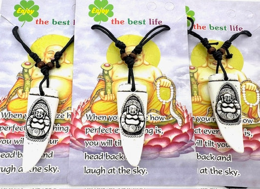 Weiße Lachender Boeddha Zahn Anhänger Halskette