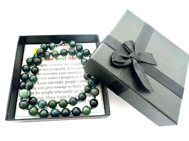 Groothandel – 8 mm Mosagaat Kralenketting (met doosje)