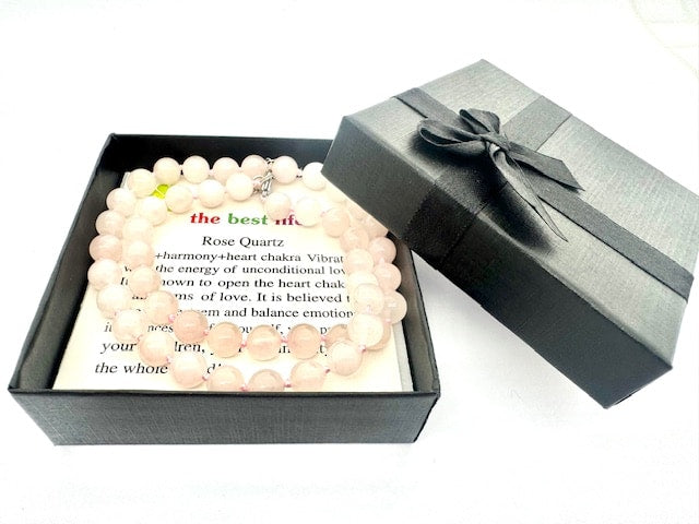 Groothandel – 8 mm Rozenkwarts Kralenketting (met doosje)