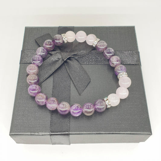 8mm Armband met Cadeaudoos - Amethyst en Diamant