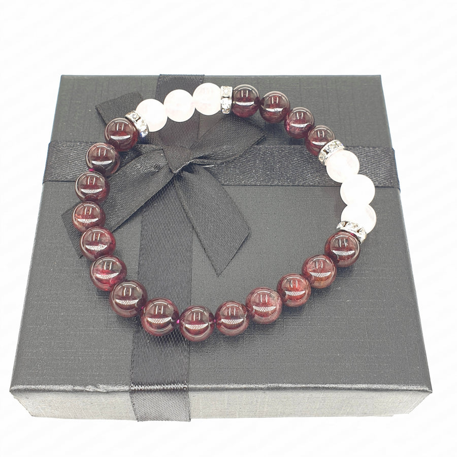 8mm Armband met Cadeaudoos - Granaat en Diamant