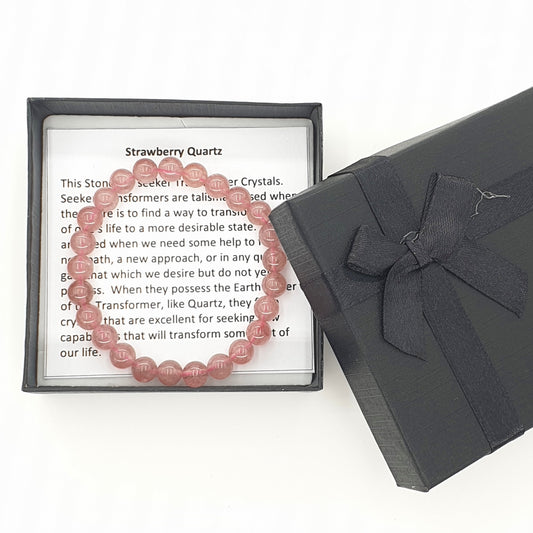 8 mm Aardbeienkwarts Edelsteen Armband – Cadeaudoos Inclusief