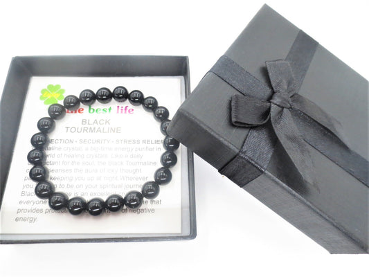 8 mm Zwarte Toermalijn Edelsteen Armband – Cadeaudoos Inclusief