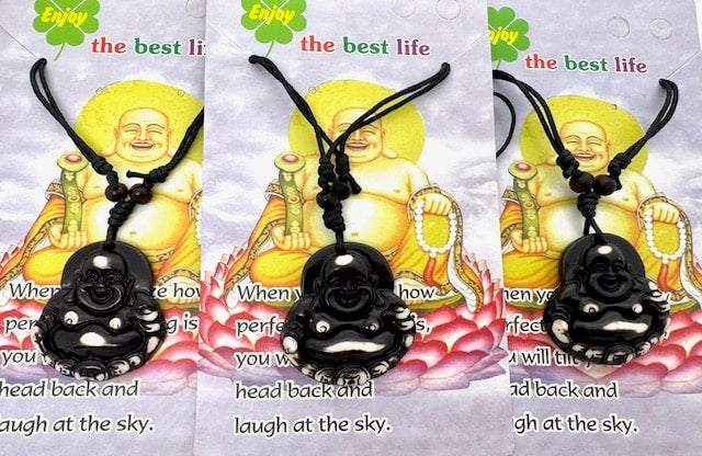 Bruine Lachende Boeddha Hanger Ketting