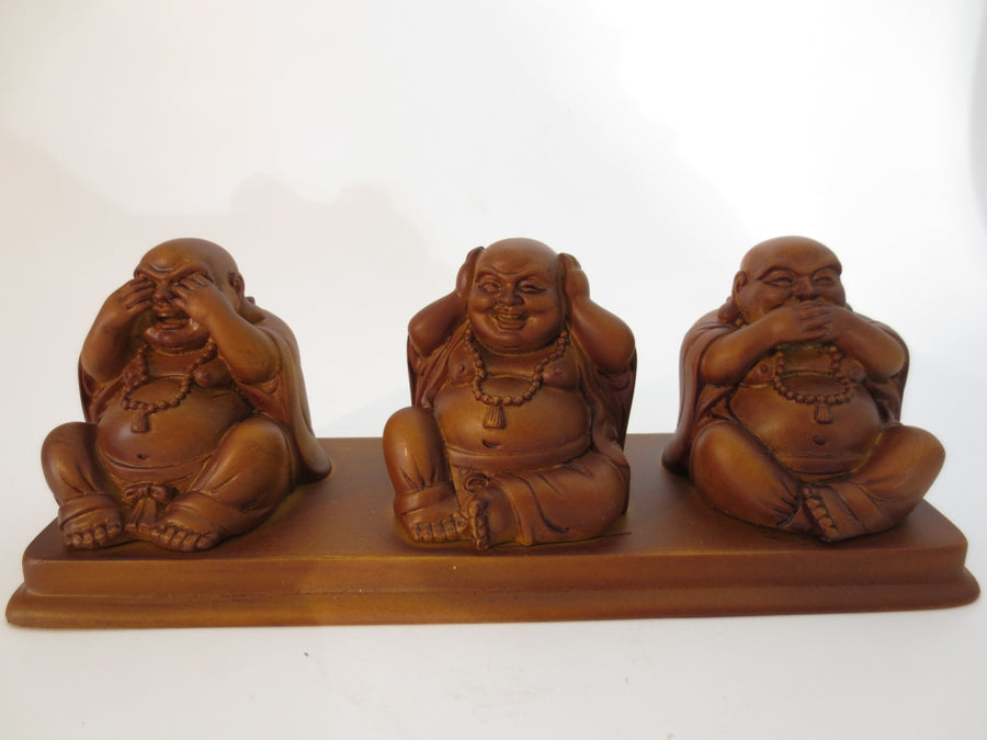 Groothandel - Buddhabeeld houtkleurig geel horen zien zwijgen