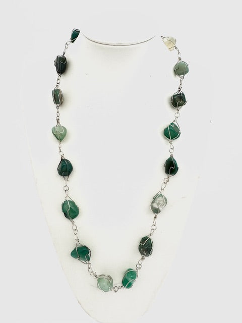 Polished Gemstone Necklace Wire Wrapped - Jade