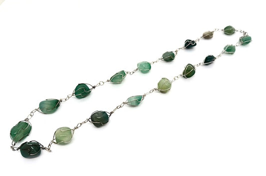 Polished Gemstone Necklace Wire Wrapped - Jade