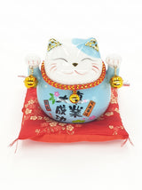 Lucky Cat Spaarpot op Kussen met 2 Bellen (Blauw)