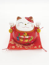Lucky Cat Spaarpot op Kussen met 2 Bellen (Rood)
