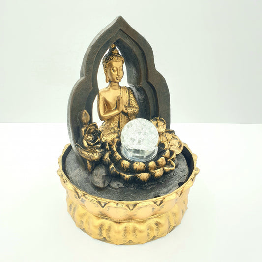 Meditatie Led Verlichting Thai Boeddha Lotus en Goud Fontein Klein (2291)