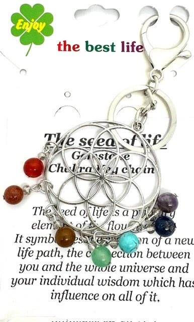 Groothandel Metaal Chakra Flower of Life Sleutelhanger met 7 Edelstenen