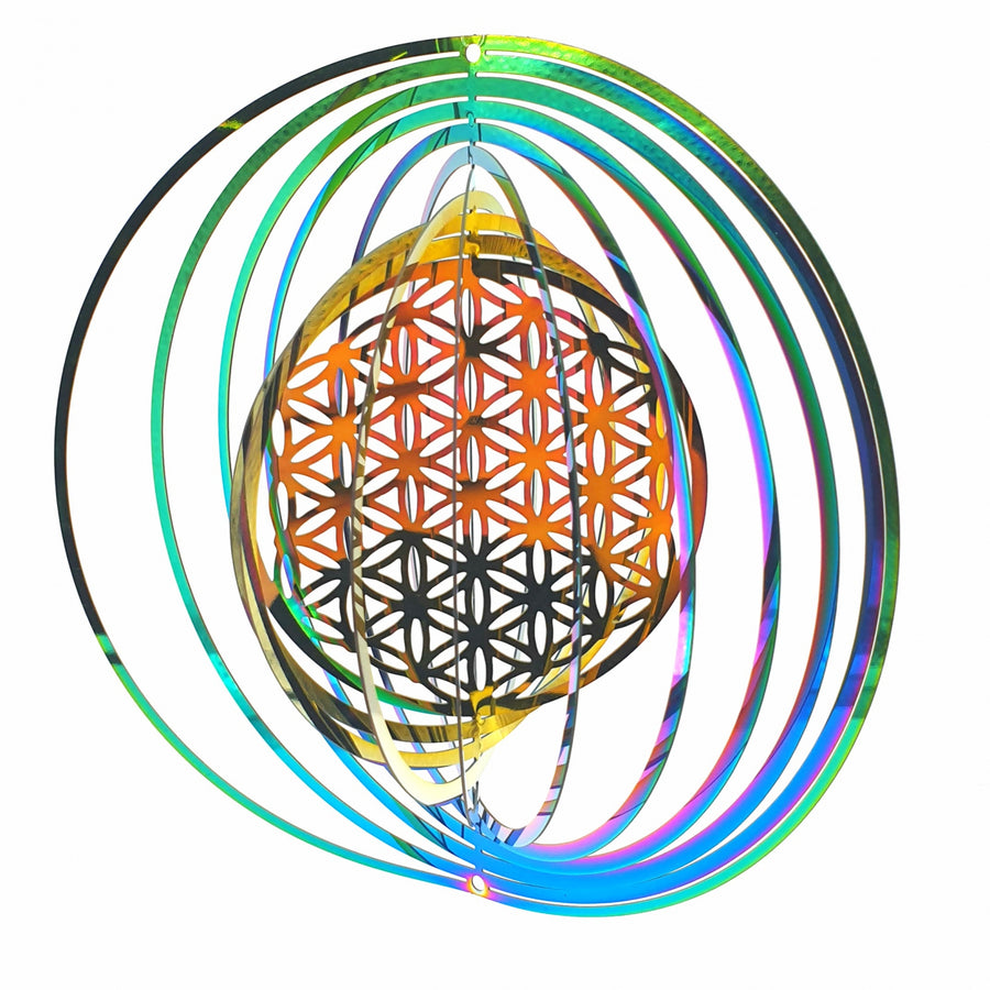 Groothandel - Middel Cosmo Wind Spinner Flower of Life - Regenboog