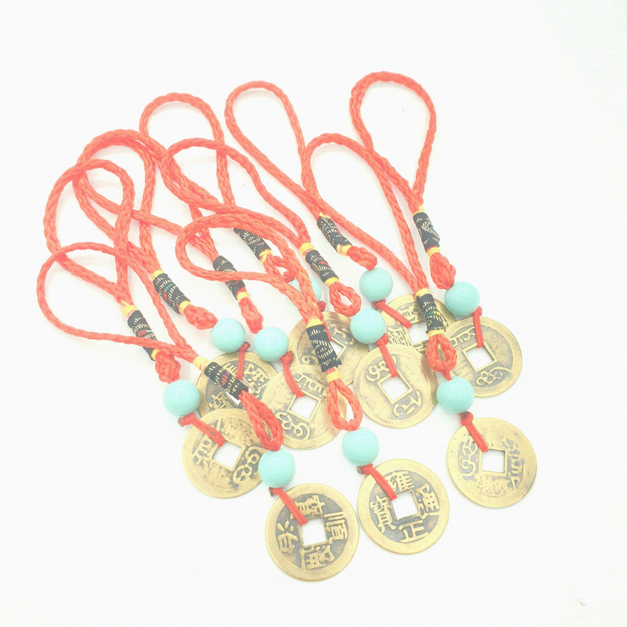 Qing Dynasty Lucky Coin Pendant - Turquoise (klein 10 stuks)