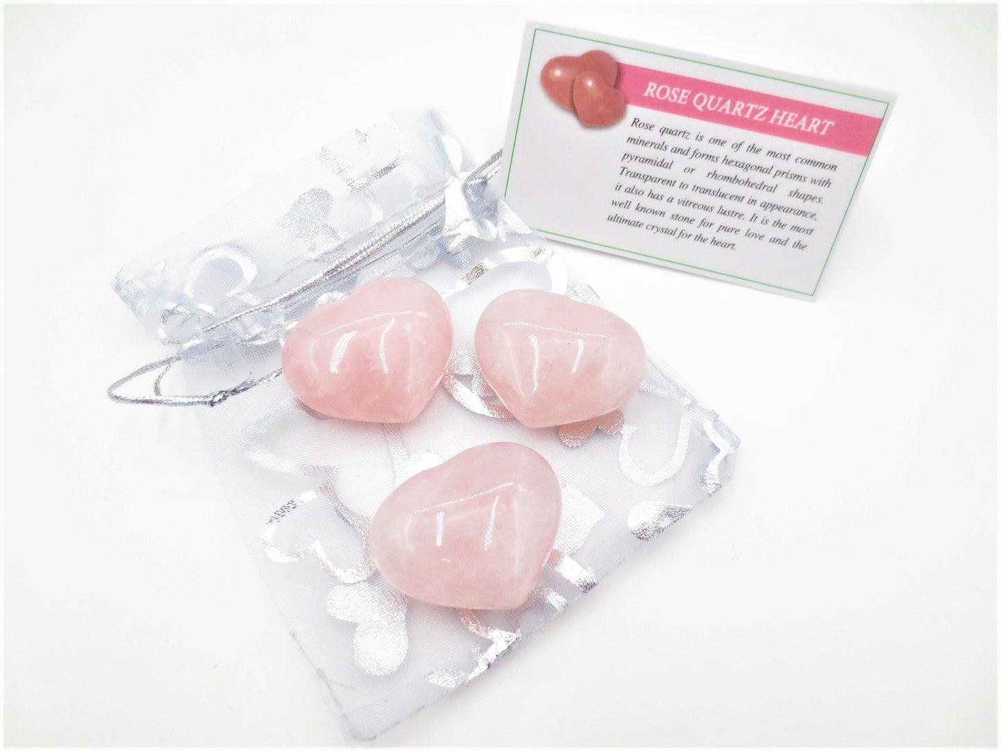 Edelsteen Hart met Cadeauzakje - Rozenkwarts (3st)