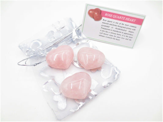 Edelsteen Hart met Cadeauzakje - Rozenkwarts (3st)