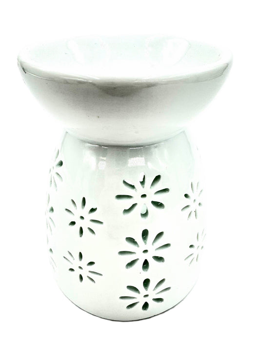 Keramische oliebrander jasmijnbloemen wit