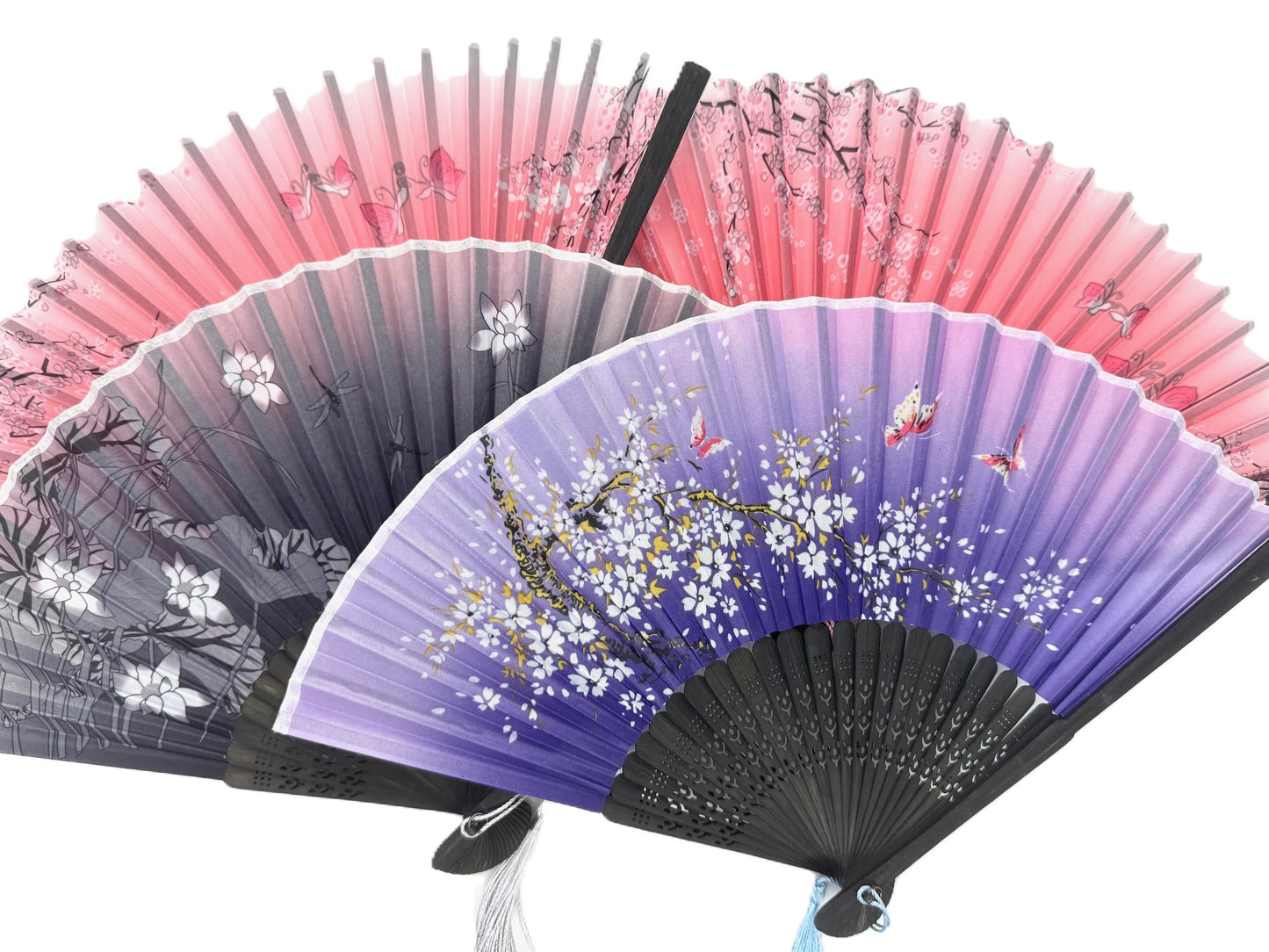 Handfächer Blumen Schwarz mit Blumenmotiv (10 stuks)