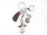 Donkerbruine "HAPPY" Angel Sleutelhanger met Tassel