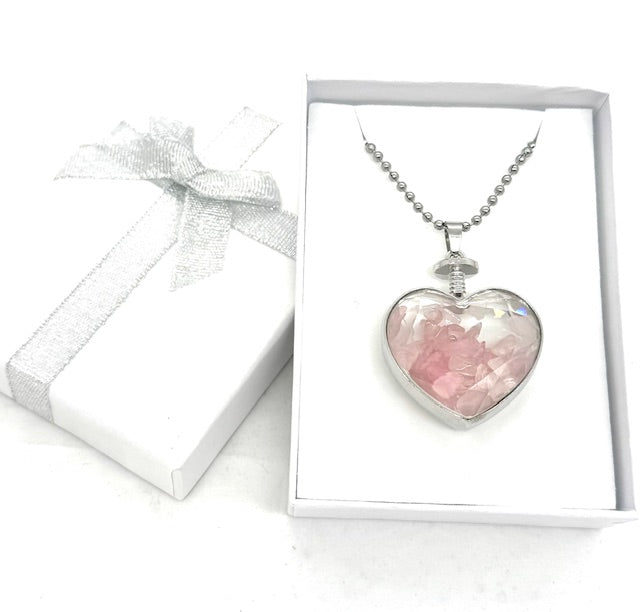 Hartvormige Rozenkwarts Hanger Ketting met Geschenkdoos