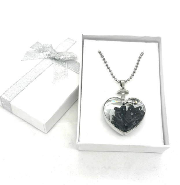 Hartvormige Zwarte Onyx Hanger Ketting met Geschenkdoos