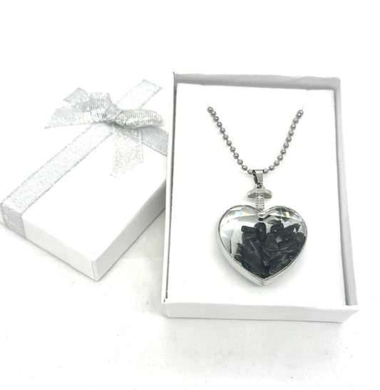 Hartvormige Zwarte Onyx Hanger Ketting met Geschenkdoos