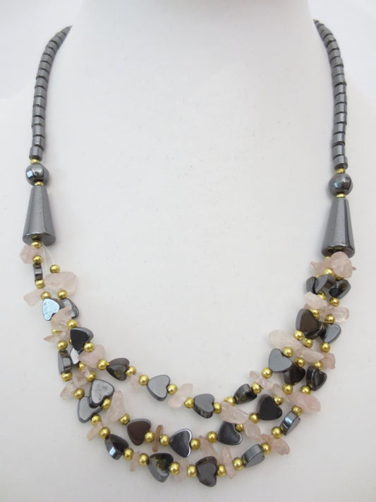 Hematiet hart ketting rozenkwarts