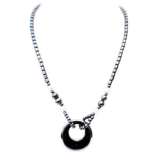 Hematiet ketting met parel