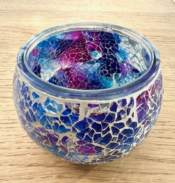 Teelichthalter uit Mosaikglas – Aurora Glow