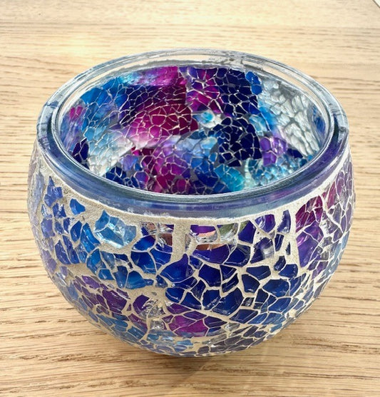 Teelichthalter uit Mosaikglas – Aurora Glow