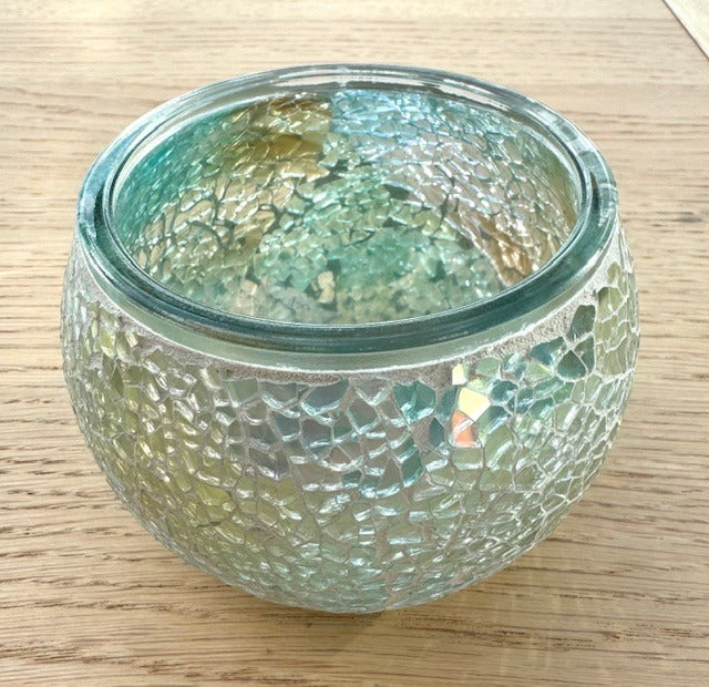 Teelichthalter aus Mosaikglas – Jade