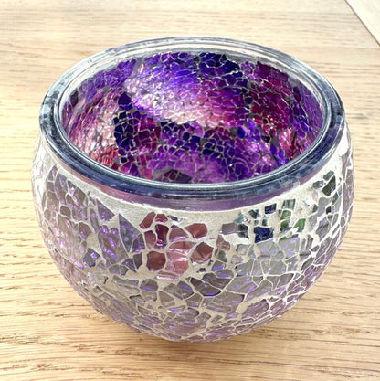 Teelichthalter aus Mosaikglas – Lila