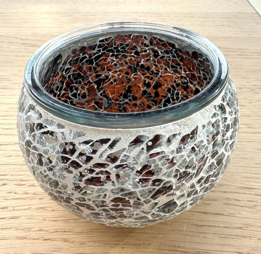 Teelichthalter uit Mosaikglas – Schwarz Sliber