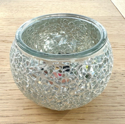 Teelichthalter aus Mosaikglas – Zilvergrijs