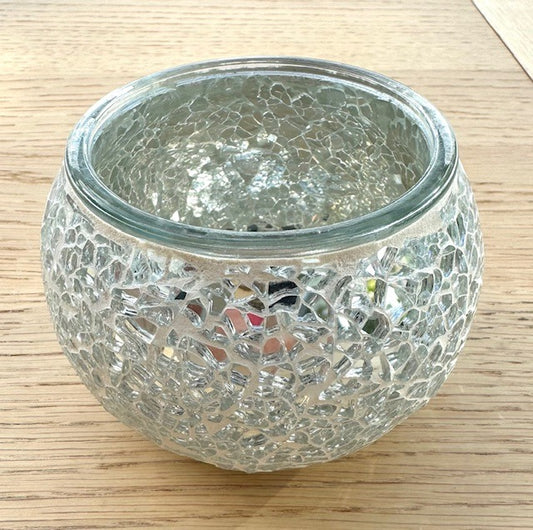 Teelichthalter aus Mosaikglas – Zilvergrijs