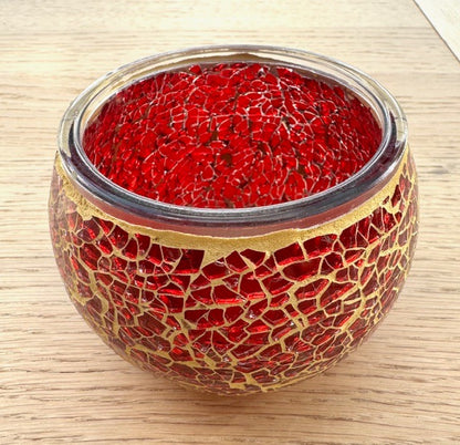 Teelichthalter aus Mosaikglas – Wein Rot