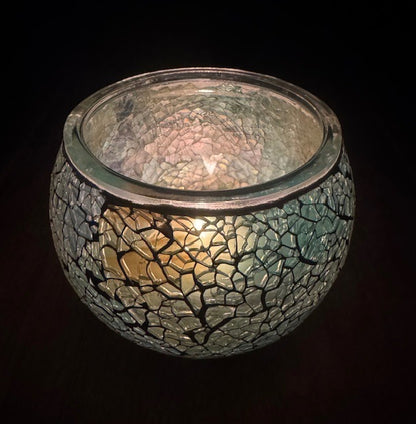 Teelichthalter aus Mosaikglas – Jade