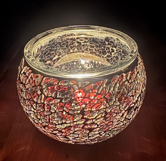 Teelichthalter uit Mosaikglas – Schwarz Sliber