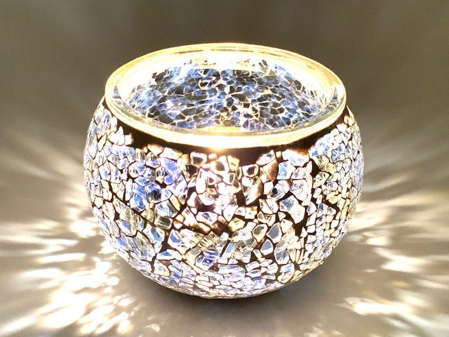 Teelichthalter uit Mosaikglas – Aurora Glow